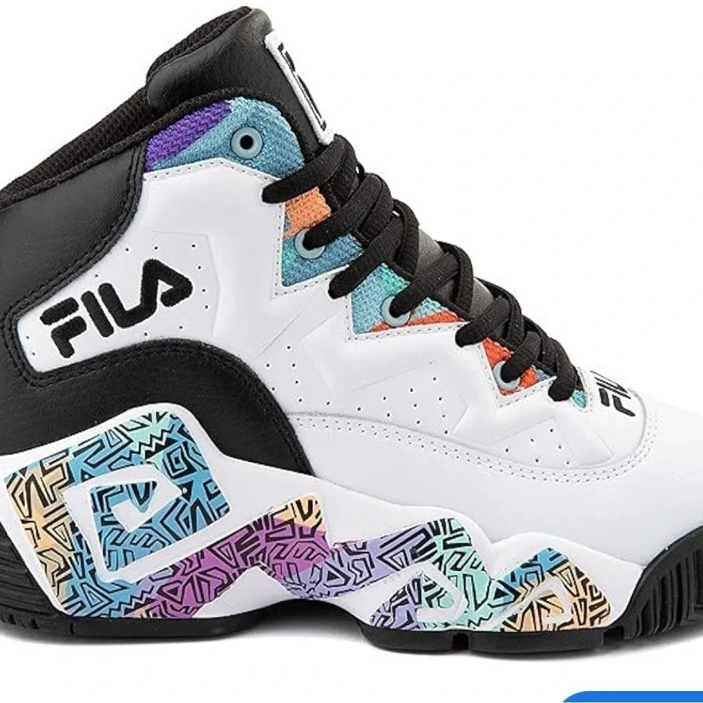 Fila White and Black High-Top Sneakers with Multicolor Accents